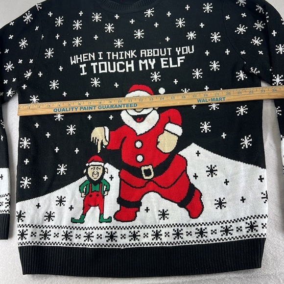 T Stars Long Sleeve Ugly Christmas Sweater Dirty Naughty Santa Elf Black Mens L - Picture 5 of 11